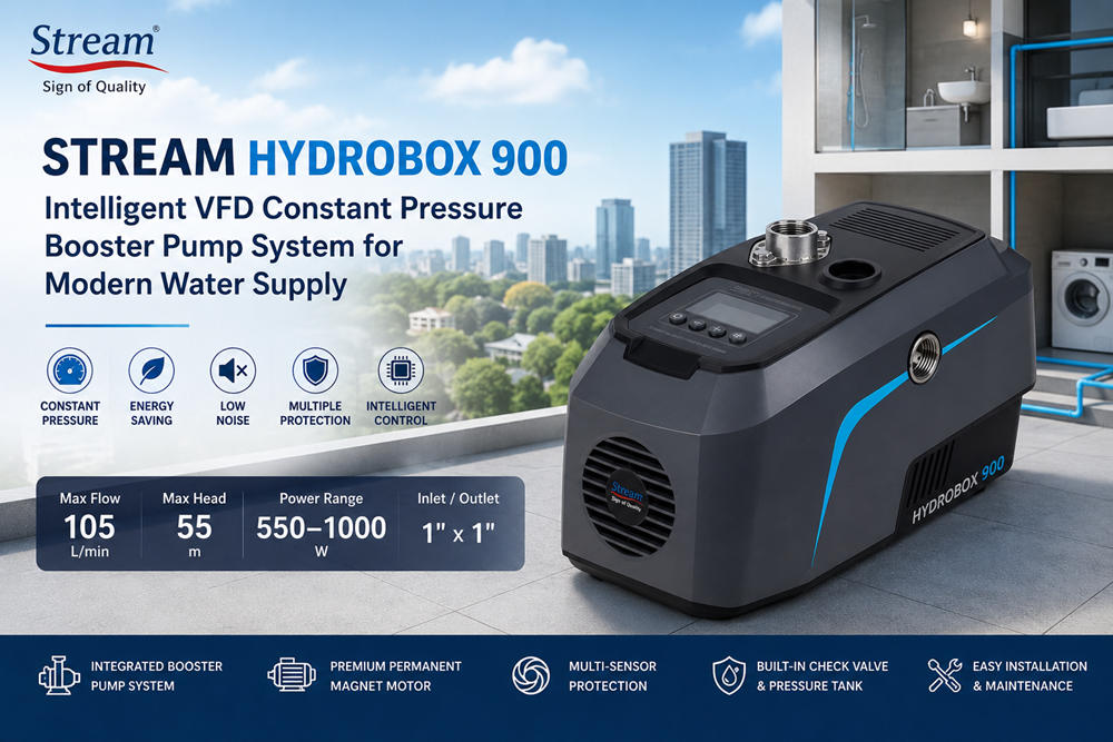 Stream Hydrobox 900: نظام مضخة تعزيز ذكي بتحكم VFD وضغط ثابت Stream Hydrobox 900: نظام مضخة تعزيز ذكي بتحكم VFD وضغط ثابت