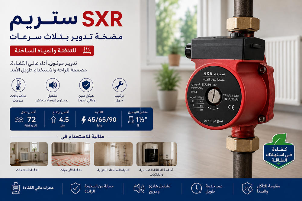 Stream SXR: مضخة تدوير ثلاثية السرعات للتدفئة والمياه الساخنة