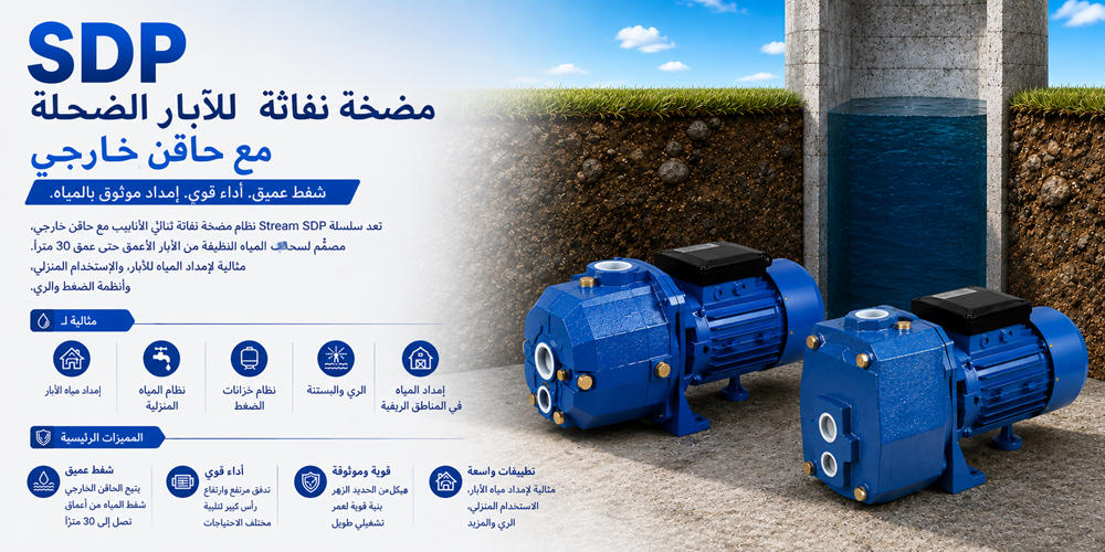Stream SDP: مضخة JET للآبار بقدرة شفط عميق Stream SDP: مضخة JET للآبار بقدرة شفط عميق